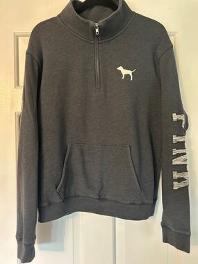 Victorias Secret Pink Dark Gray Half-Zip Sweatshirt